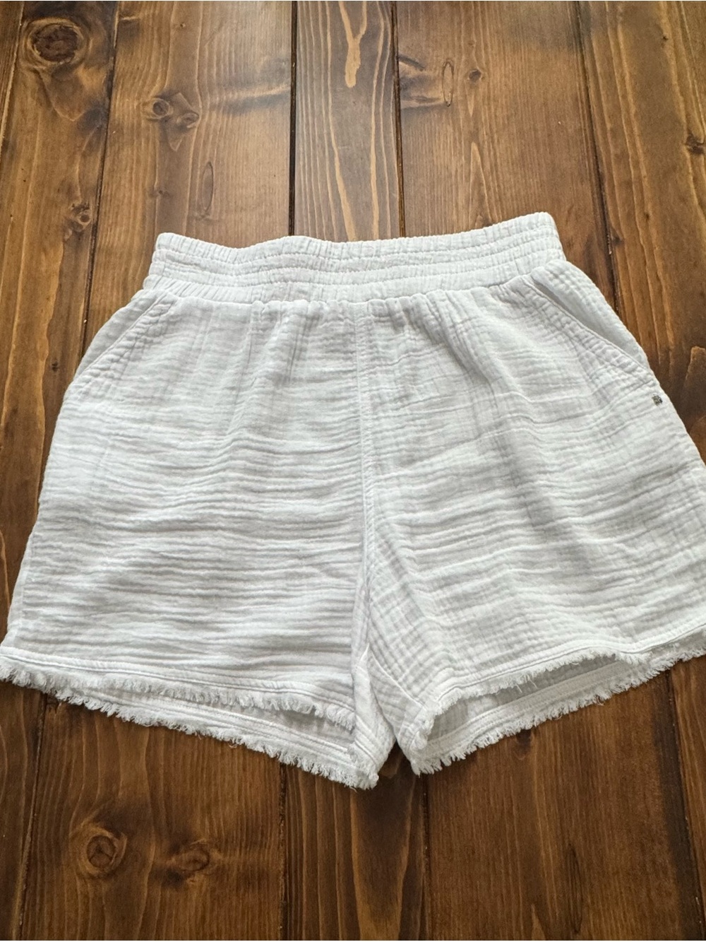 DKNY White High-Waist Textured Fringe Shorts